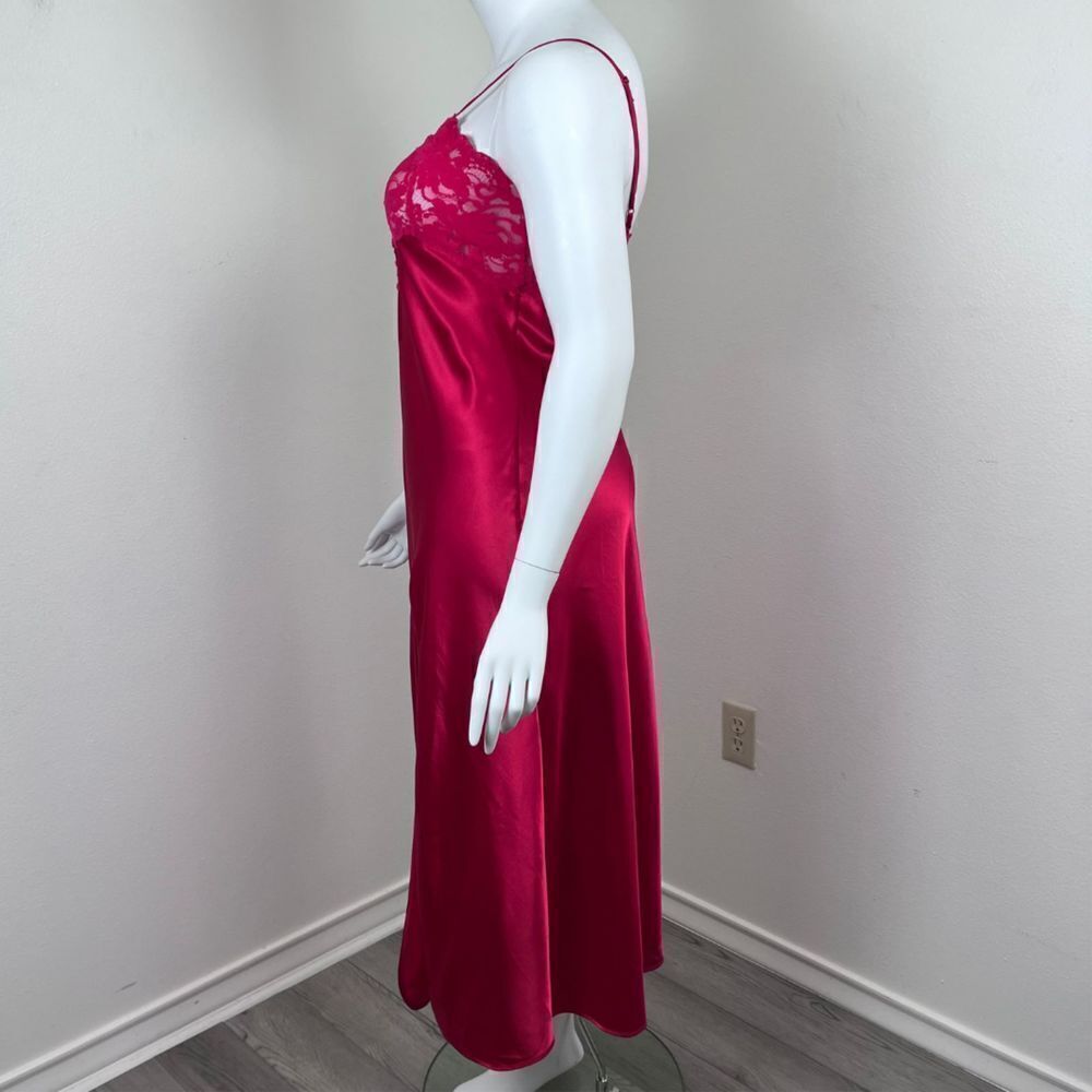 Victoria's Secret Red Sheer Lace Satin Size L Romantic Midi Slip Y2K Sexy Dress - Picture 12 of 14
